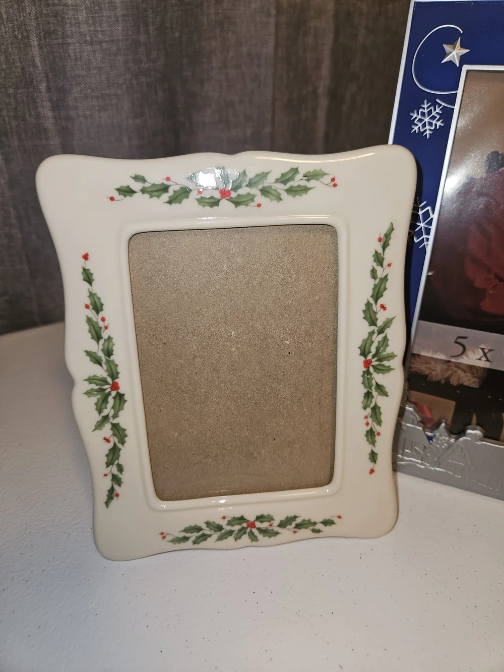 Lenox Ceramic Holly Photo Frame/Red Stained Frame 4x6/ Blue Silver 5x7 Frame